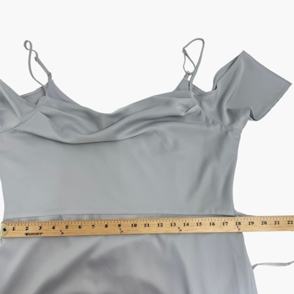 OASIS Silver Gray Cold Shoulder Slip Maxi Tiered Dress - Picture 5 of 7